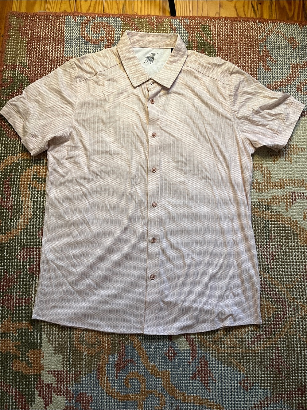 Raffi The Linden Short Sleeve Button Front Sz L Pink White Luxury Casual Top